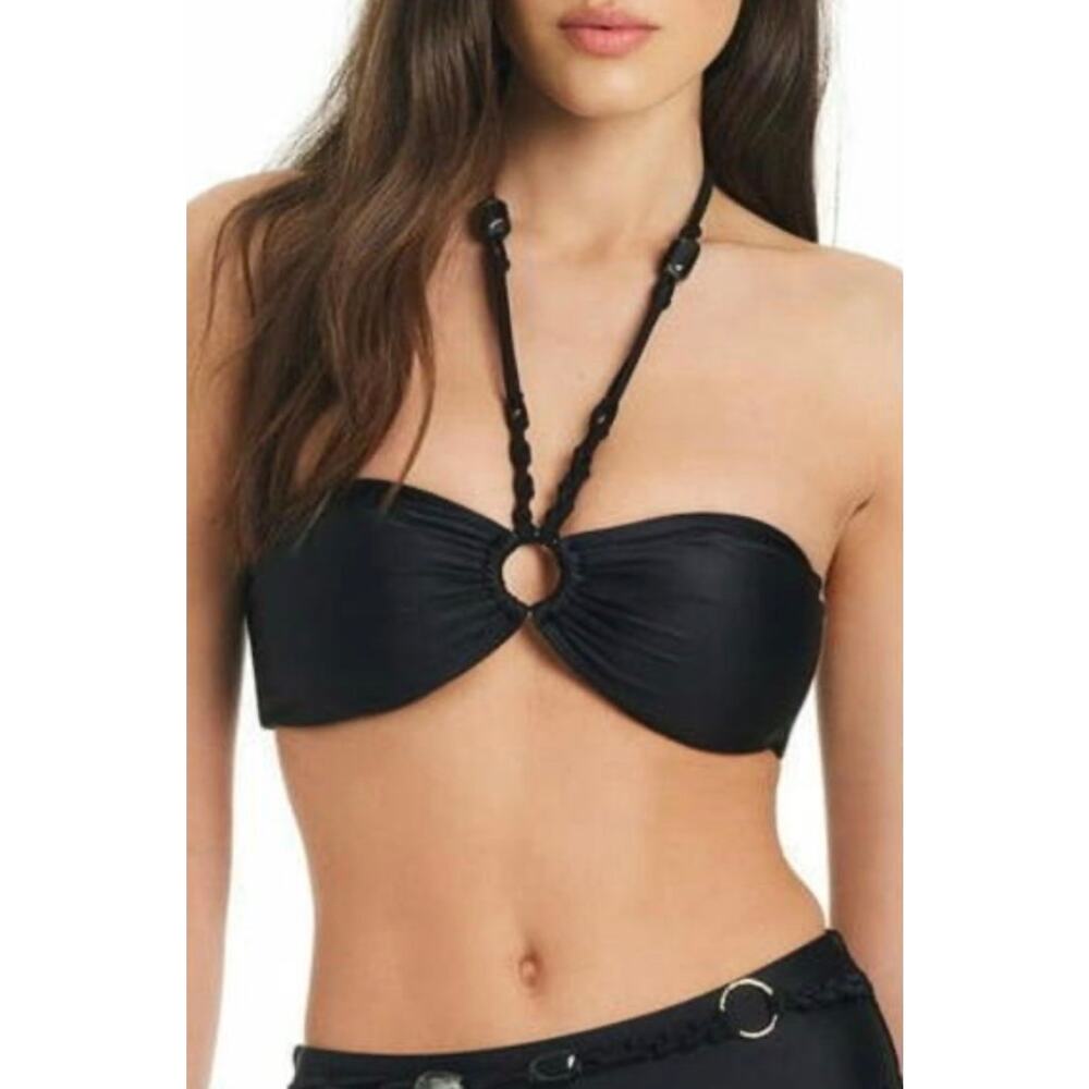 Red Carter Bikini‎ Top Shine Solids in Black Size Large Bandeau Swimwear NEW
